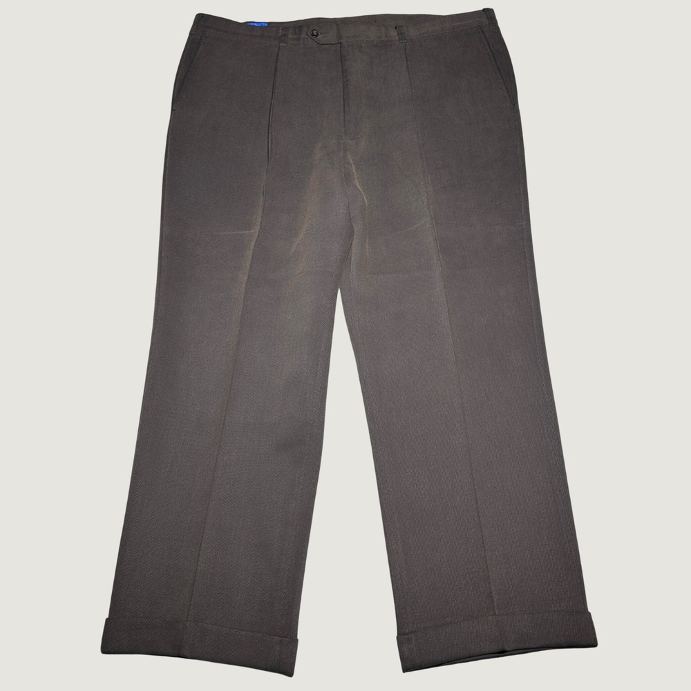 Coppley Miami Dress Pants Mens 42R Flat Front Cuffed Poly Tencel Textured Brown